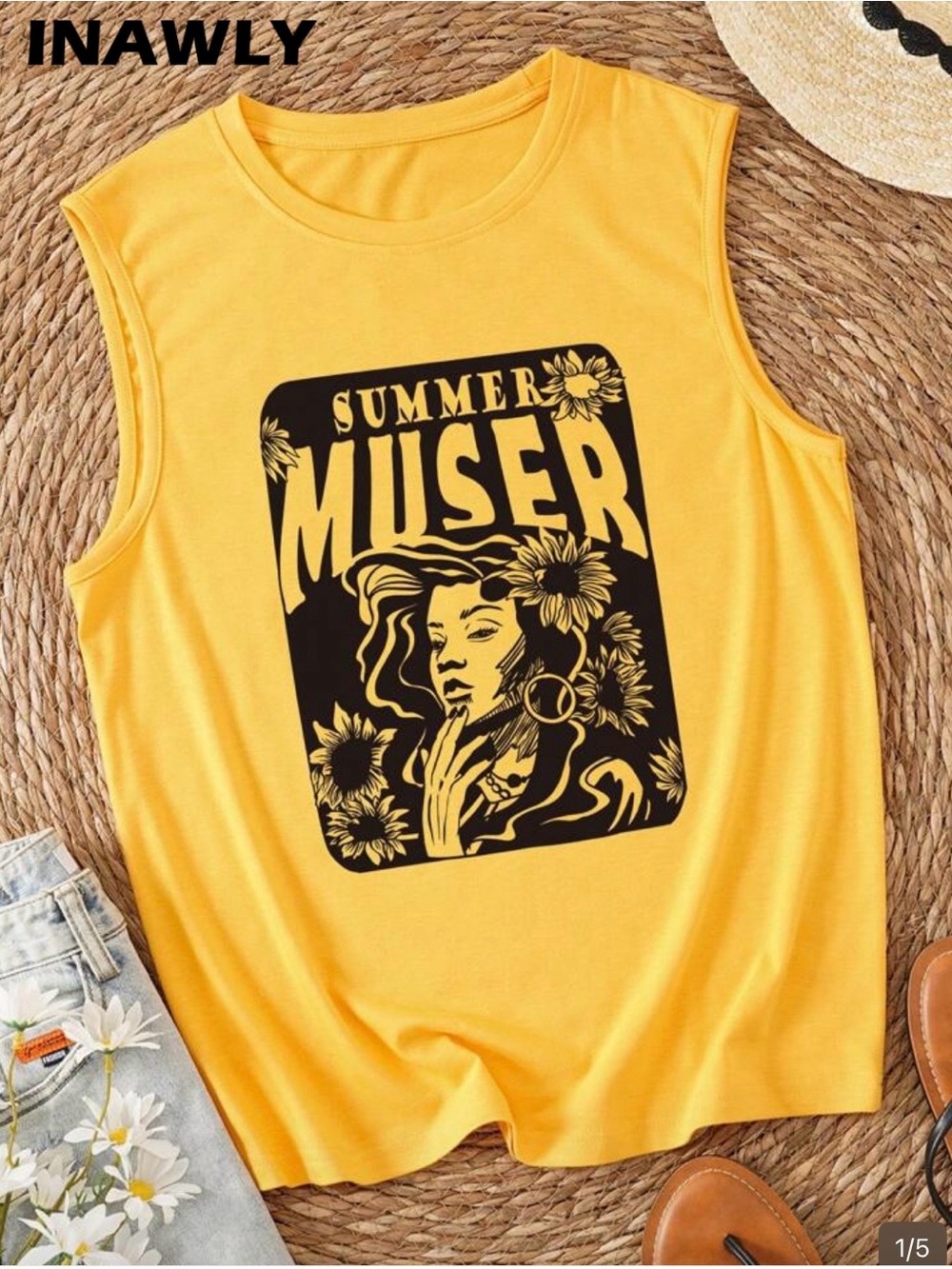 SHEIN Yellow 'Summer Muser' Graphic Muscle Tee